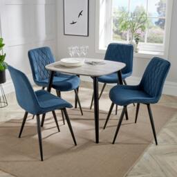Rackhams Aspen Dining Set - Grey Oak-Effect Square Table & 4 Upholstered Diamond Stitch Fabric Chairs - Blue