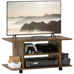 Rackhams Modern TV Cabinet Stand Storage Shelves Table Mobile Rustic Brown - Rustic Brown - thumbnail 2