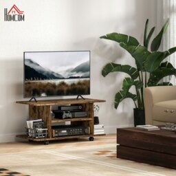 Rackhams Modern TV Cabinet Stand Storage Shelves Table Mobile Rustic Brown - Rustic Brown