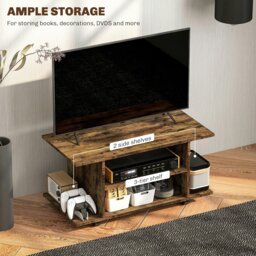 Rackhams Modern TV Cabinet Stand Storage Shelves Table Mobile Rustic Brown - Rustic Brown - thumbnail 3