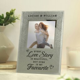 Rackhams Personalised Love Story 4x4 Glitter Glass Photo Frame - thumbnail 1