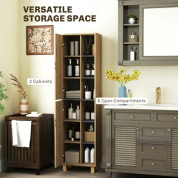 Rackhams Bathroom Storage Unit with 6 Open Compartments and 6 Shelves - Natural wood finish - thumbnail 3