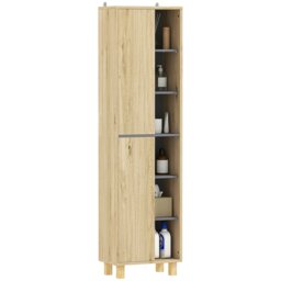 Rackhams Bathroom Storage Unit with 6 Open Compartments and 6 Shelves - Natural wood finish - thumbnail 2