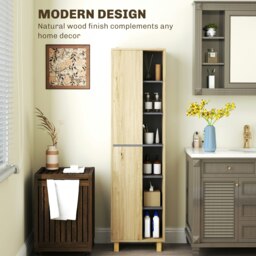 Rackhams Bathroom Storage Unit with 6 Open Compartments and 6 Shelves - Natural wood finish - thumbnail 4