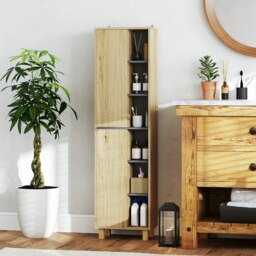 Rackhams Bathroom Storage Unit with 6 Open Compartments and 6 Shelves - Natural wood finish - thumbnail 1