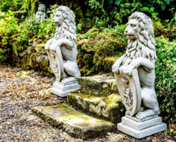 Rackhams Pair of Large Garden Gateway Lion Statues with shields - thumbnail 4