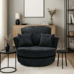 Rackhams Zink Chenille Fabric Swivel Chair - Black - thumbnail 1