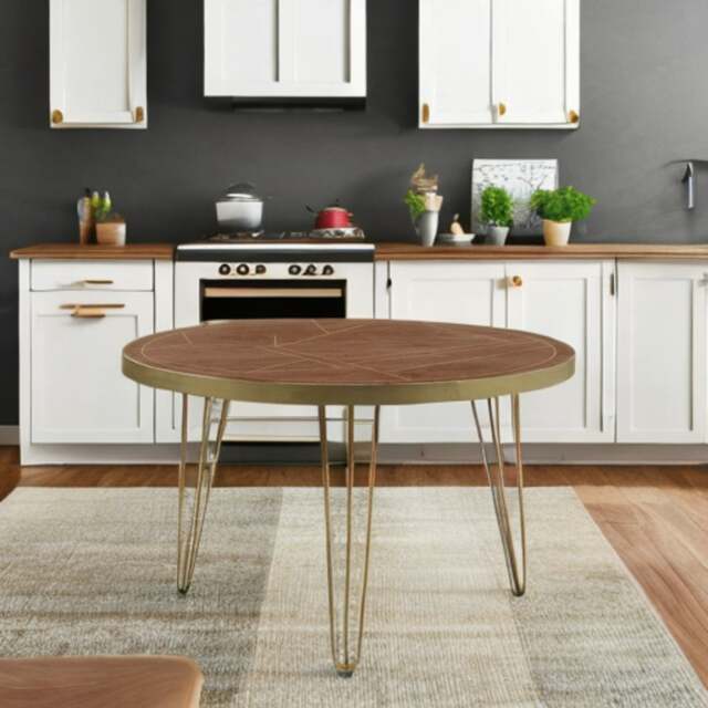 Rackhams Round Solid Wood Dining Table 4 Seats Bishop Dark Mango - Wood - 120CM X 120CM X 76CM  (LXDXH) - Dining Table - image 1