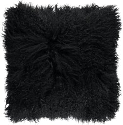 Rackhams Curly Sheepskin Cushion - Doublesided - 56x56 cm - 40x40 cm - Black - 40x40 cm - thumbnail 1