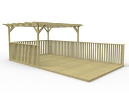 Rackhams Rectangular Pergola And Decking Kit With Balustrade V.9 - Rustic Brown - 3m x 3.6m - thumbnail 2