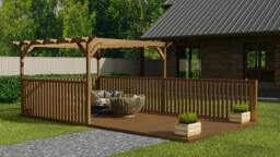 Rackhams Rectangular Pergola And Decking Kit With Balustrade V.9 - Rustic Brown - 3m x 3.6m - thumbnail 4