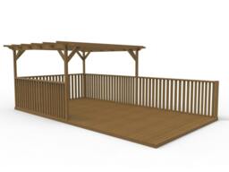 Rackhams Rectangular Pergola And Decking Kit With Balustrade V.9 - Rustic Brown - 3m x 3.6m - thumbnail 1