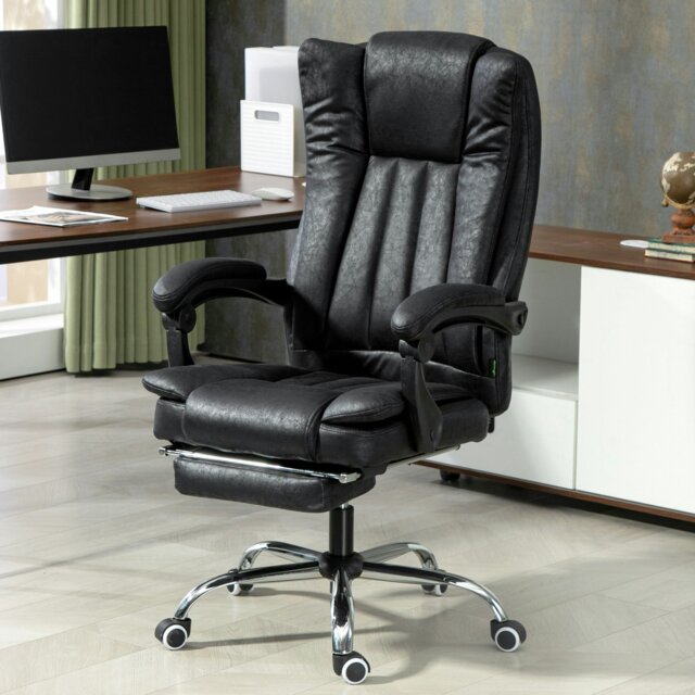 Rackhams Executive Office Chair Computer Desk Chair for Home w/ Footrest, Grey - Black