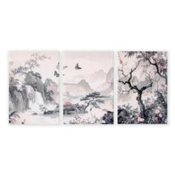Rackhams Wall Art For Living Room Large - Set of 3 Chinoiserie Wall art Prints - 20 x 30 in / 50 x 76 cm - Polyester Canvas 260 gsm - Canvas wrapped - thumbnail 1