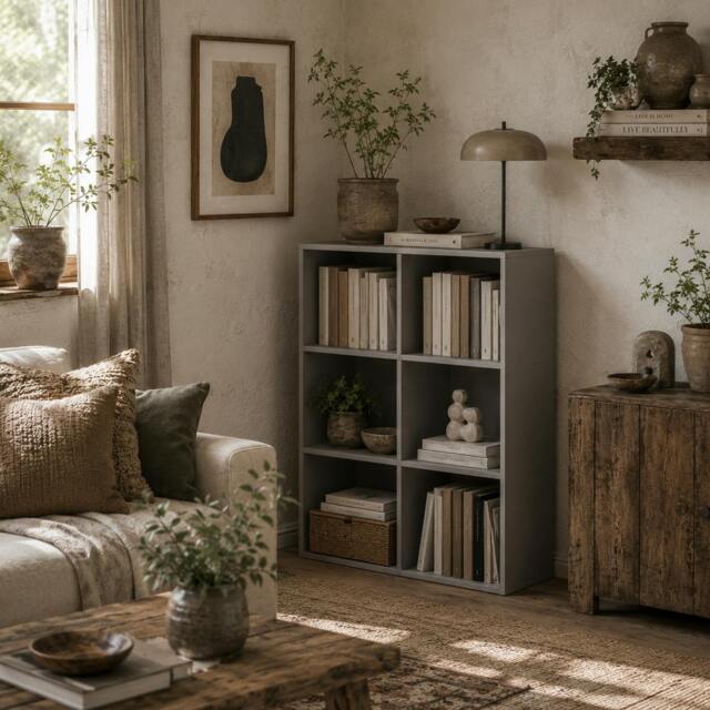 Rackhams Salusosu Wooden Light Grey 6 Cube Storage Bookcase - image 1