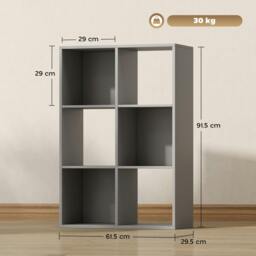 Rackhams Salusosu Wooden Light Grey 6 Cube Storage Bookcase - thumbnail 4