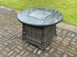 Rackhams 4 Seater Rattan Garden Furniture Set with Round Gas Fire Pit Dining Table and 4 Dining Chairs - Dark Grey - thumbnail 3