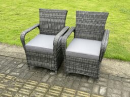 Rackhams 4 Seater Rattan Garden Furniture Set with Round Gas Fire Pit Dining Table and 4 Dining Chairs - Dark Grey - thumbnail 4