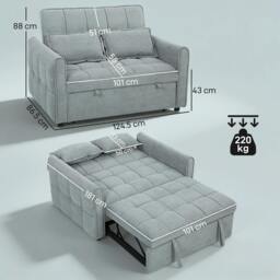 Rackhams 2 Seater Sofa Bed, 3-in-1 Sleeper Sofa with Adjustable Backrest - Tan - Sofa Bed - thumbnail 4