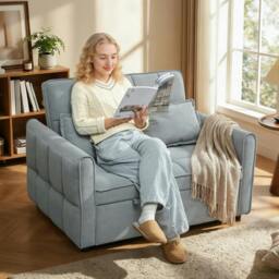 Rackhams 2 Seater Sofa Bed, 3-in-1 Sleeper Sofa with Adjustable Backrest - Tan - Sofa Bed - thumbnail 2