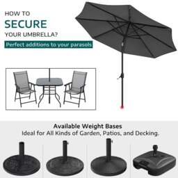 Rackhams 3M Garden Parasol Sun Umbrella Dark Grey Iron With Solar LED Lights - Rattan Effect 14KG Resin tank base - thumbnail 6