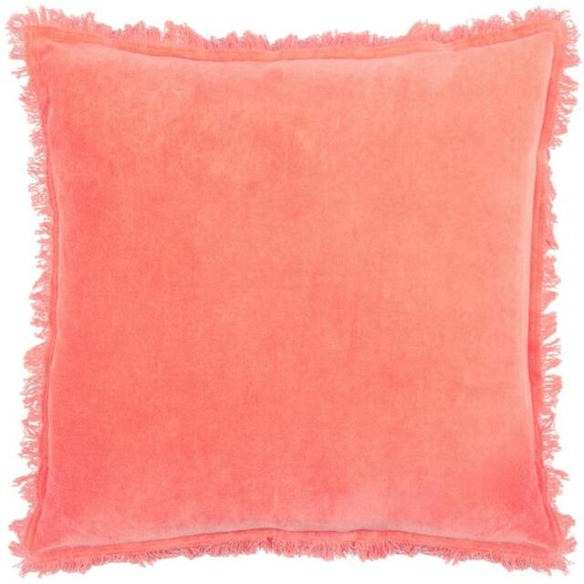 Rackhams Gracie Fringed Velvet Cushion Cover - Coral - 45cm x 45cm - Coral - 100% Cotton - image 1