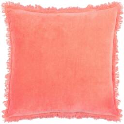 Rackhams Gracie Fringed Velvet Cushion Cover - Coral - 45cm x 45cm - Coral - 100% Cotton - thumbnail 1