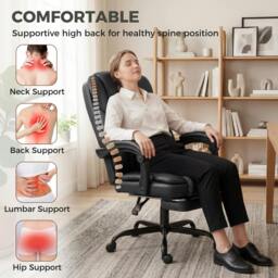 Rackhams Home Office Chair Reclining Function High Back - Black - thumbnail 4