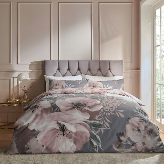 Rackhams Dramatic Floral Reversible Duvet Cover Set - Grey - Double - image 1