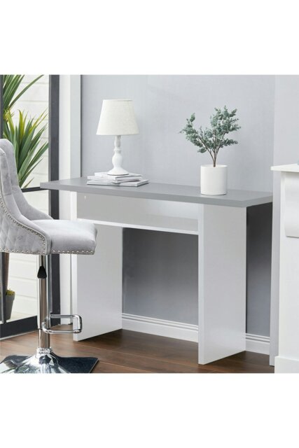 Rackhams Gray Top Rectangular Narrow Console Table Breakfast Coffee Bar Table - Grey - image 1