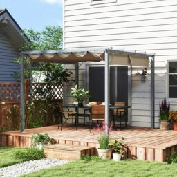 Rackhams 3 x 3(m) Aluminium Garden Pergola with Retractable Roof, Grey - Natural wood finish - Aluminium, 180gsm Polyester Fabric - 232H x 299L x 296Wcm - thumbnail 2