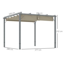 Rackhams 3 x 3(m) Aluminium Garden Pergola with Retractable Roof, Grey - Natural wood finish - Aluminium, 180gsm Polyester Fabric - 232H x 299L x 296Wcm - thumbnail 6