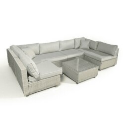 Rackhams Rattan U Shaped Grey Sofa + Glass Coffee Table Outdoor Seating - thumbnail 3
