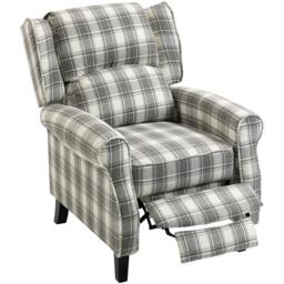 Rackhams Recliner Chair for Living Room Wingback Chair with Padded Armrest - Rubber wood - Grey and White - Checked linen-look fabric - thumbnail 2