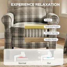 Rackhams Recliner Chair for Living Room Wingback Chair with Padded Armrest - Rubber wood - Grey and White - Checked linen-look fabric - thumbnail 5