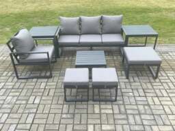 Rackhams Aluminium Outdoor Garden Furniture Set Sofa Chair Square Coffee Table with 2 Side Tables 3 Footstools Dark Grey 7 Seater - thumbnail 2