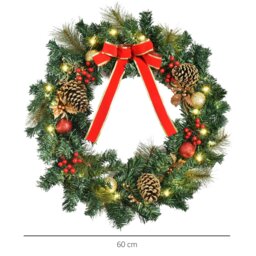 Rackhams Pre-Lit Artificial Christmas Door Wreath Holly Garland Decor 20 LED - thumbnail 6