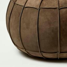 Rackhams Brown Leather & Suede Round Pouffe Footstool - Brown - thumbnail 3