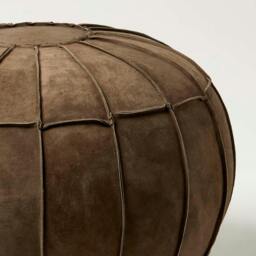 Rackhams Brown Leather & Suede Round Pouffe Footstool - Brown - thumbnail 4