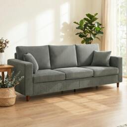 Rackhams 3 Seater Sofa with Wide Seat, Corduroy Upholstered, Light Grey - thumbnail 1