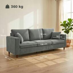 Rackhams 3 Seater Sofa with Wide Seat, Corduroy Upholstered, Light Grey - thumbnail 3