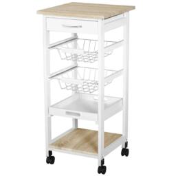 Rackhams Mobile Rolling Kitchen Island Trolley for Home w/ Metal Baskets Trays Shelves Wheels Compact Stylish Storage White - White - thumbnail 1