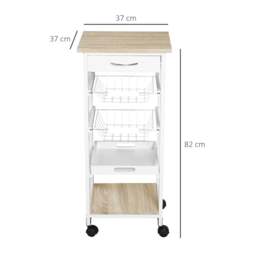 Rackhams Mobile Rolling Kitchen Island Trolley for Home w/ Metal Baskets Trays Shelves Wheels Compact Stylish Storage White - White - thumbnail 2