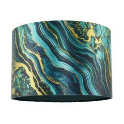 Rackhams Modern Green and Gold Satin Fabric Lamp Shade with Wavy Marble Design - thumbnail 1