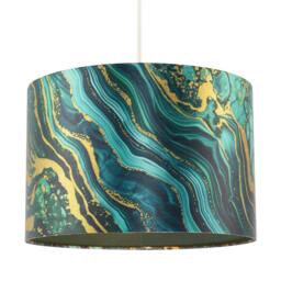 Rackhams Modern Green and Gold Satin Fabric Lamp Shade with Wavy Marble Design - thumbnail 2