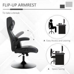 Rackhams Gaming Chair Home Office Chair w/ Swivel Pedestal Base Lumbar Support - Black - thumbnail 3