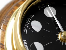 Rackhams Prestige Brass Moon Phase Clock With a Jet Black Dial Mounted on Solid English Dark Oak - thumbnail 4
