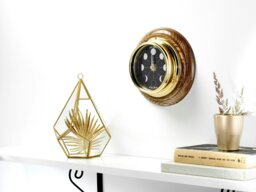 Rackhams Prestige Brass Moon Phase Clock With a Jet Black Dial Mounted on Solid English Dark Oak - thumbnail 1