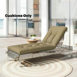Rackhams Sun Lounger Cushion, Memory Foam Patio Chair Cushion with Ties - Sand brown - Outdoor Sofa Cushion - 65 x 198 x 13 cm