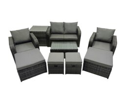 Rackhams Outdoor Love Sofa Reclining Chair Coffee Table Set Garden Rattan Furniture Set 8 Seater with 4 Stools Side Table Dark Grey - thumbnail 2